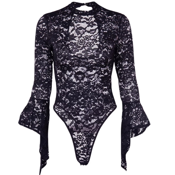 Black Floral Lace Bodysuit - Picture 5 of 8